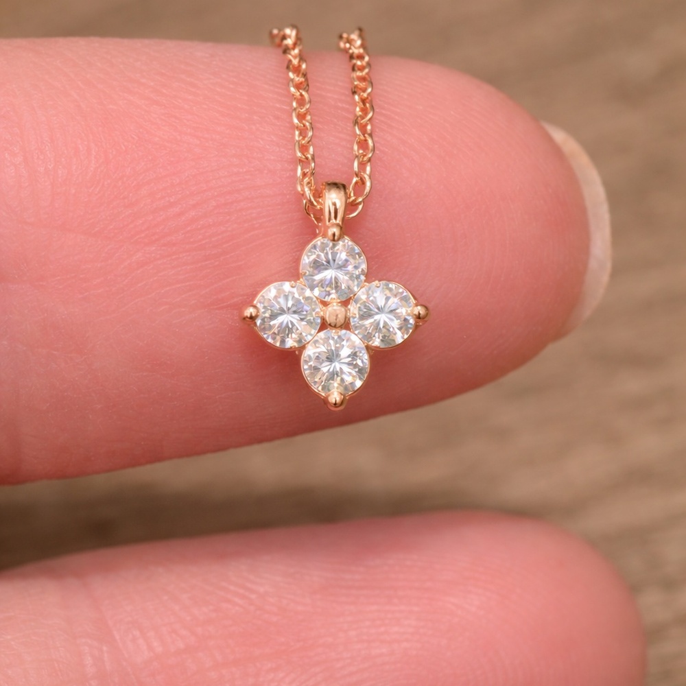 Rose Gold Necklace with Moissanite mini clover pendant